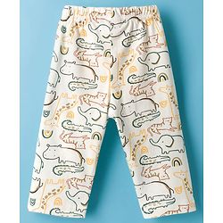 Babyhug Cotton Knit Full Sleeves Co-ords Night Suit With Jungle Theme Print - White