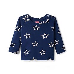 Babyhug Cotton Knit Full Sleeves Co-ords Night Suit With Star Print - Navy Blue