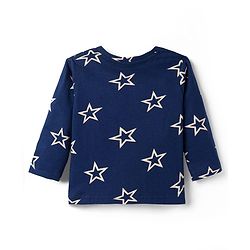 Babyhug Cotton Knit Full Sleeves Co-ords Night Suit With Star Print - Navy Blue