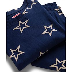 Babyhug Cotton Knit Full Sleeves Co-ords Night Suit With Star Print - Navy Blue