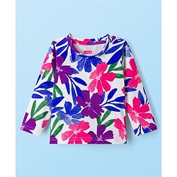 Babyhug Cotton Knit Full Sleeves Co-ords Night Suit With Floral Print - Blue