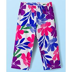 Babyhug Cotton Knit Full Sleeves Co-ords Night Suit With Floral Print - Blue