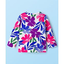 Babyhug Cotton Knit Full Sleeves Co-ords Night Suit With Floral Print - Blue