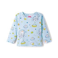 Babyhug Cotton Knit Full Sleeves Co-ords Night Suit With Bunny Print - Light Blue