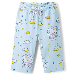 Babyhug Cotton Knit Full Sleeves Co-ords Night Suit With Bunny Print - Light Blue