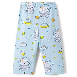 Babyhug Cotton Knit Full Sleeves Co-ords Night Suit With Bunny Print - Light Blue