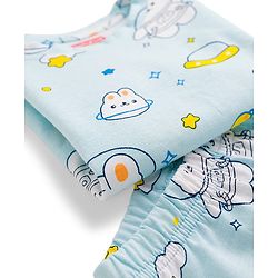 Babyhug Cotton Knit Full Sleeves Co-ords Night Suit With Bunny Print - Light Blue