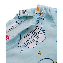 Babyhug Cotton Knit Full Sleeves Co-ords Night Suit With Bunny Print - Light Blue