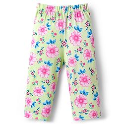 Babyhug Cotton Knit Full Sleeves T-Shirt & Pyjama Co-ord Night Suit With Floral Print - Light Green