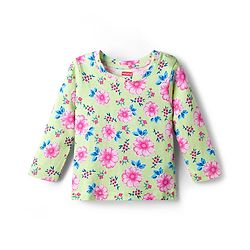 Babyhug Cotton Knit Full Sleeves T-Shirt & Pyjama Co-ord Night Suit With Floral Print - Light Green