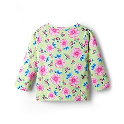 Babyhug Cotton Knit Full Sleeves T-Shirt & Pyjama Co-ord Night Suit With Floral Print - Light Green