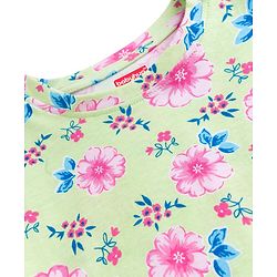 Babyhug Cotton Knit Full Sleeves T-Shirt & Pyjama Co-ord Night Suit With Floral Print - Light Green