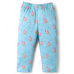 Babyhug Cotton Knit Full Sleeves T-Shirt & Pyjama Co-ord Night Suit With Cupcake Print - Light Blue