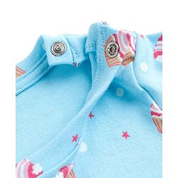Babyhug Cotton Knit Full Sleeves T-Shirt & Pyjama Co-ord Night Suit With Cupcake Print - Light Blue