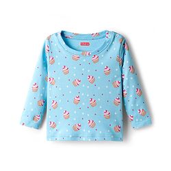 Babyhug Cotton Knit Full Sleeves T-Shirt & Pyjama Co-ord Night Suit With Cupcake Print - Light Blue
