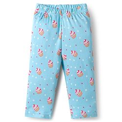 Babyhug Cotton Knit Full Sleeves T-Shirt & Pyjama Co-ord Night Suit With Cupcake Print - Light Blue
