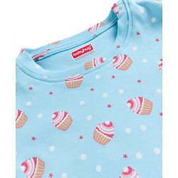 Babyhug Cotton Knit Full Sleeves T-Shirt & Pyjama Co-ord Night Suit With Cupcake Print - Light Blue