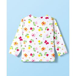Babyhug Cotton Knit Full Sleeves T-Shirt & Pyjama Co-ord Night Suit With Floral & Butterfly Print - White