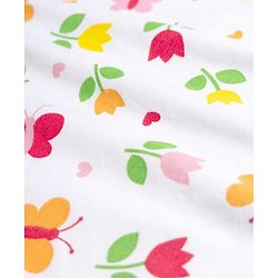 Babyhug Cotton Knit Full Sleeves T-Shirt & Pyjama Co-ord Night Suit With Floral & Butterfly Print - White