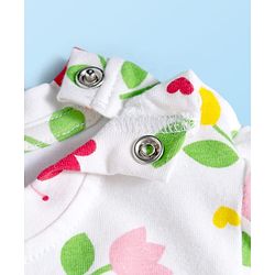 Babyhug Cotton Knit Full Sleeves T-Shirt & Pyjama Co-ord Night Suit With Floral & Butterfly Print - White