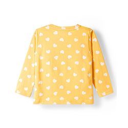 Babyhug Cotton Knit Full Sleeves T-Shirt & Pyjama Co-ord Night Suit With Heart Print - Yellow