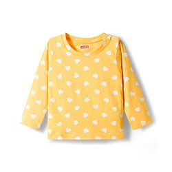 Babyhug Cotton Knit Full Sleeves T-Shirt & Pyjama Co-ord Night Suit With Heart Print - Yellow