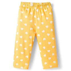 Babyhug Cotton Knit Full Sleeves T-Shirt & Pyjama Co-ord Night Suit With Heart Print - Yellow