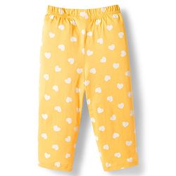 Babyhug Cotton Knit Full Sleeves T-Shirt & Pyjama Co-ord Night Suit With Heart Print - Yellow