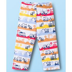 Babyhug Cotton Knit Full Sleeves T-Shirt & Pyjama Co-ord Night Suit With Vehicle Print - White