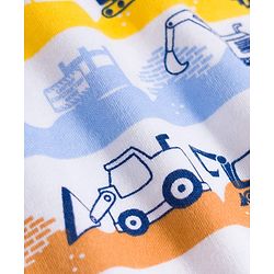 Babyhug Cotton Knit Full Sleeves T-Shirt & Pyjama Co-ord Night Suit With Vehicle Print - White
