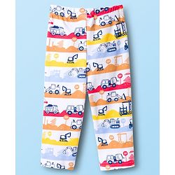 Babyhug Cotton Knit Full Sleeves T-Shirt & Pyjama Co-ord Night Suit With Vehicle Print - White