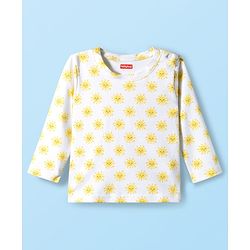 Babyhug Cotton Knit Full Sleeves T-Shirt & Pyjama Co-ord Night Suit With Sun Print - White