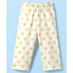 Babyhug Cotton Knit Full Sleeves T-Shirt & Pyjama Co-ord Night Suit With Sun Print - White