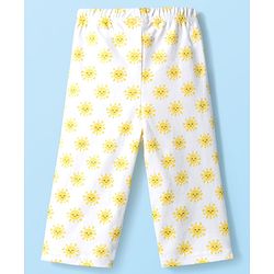 Babyhug Cotton Knit Full Sleeves T-Shirt & Pyjama Co-ord Night Suit With Sun Print - White