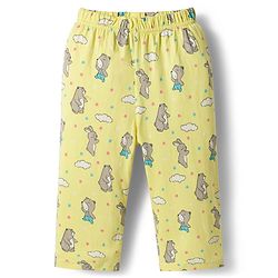 Babyhug Cotton Knit Full Sleeves T-Shirt & Pyjama Co-ord Night Suit With Animal Print - Yellow