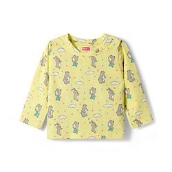 Babyhug Cotton Knit Full Sleeves T-Shirt & Pyjama Co-ord Night Suit With Animal Print - Yellow