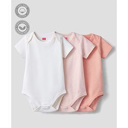 Babyhug 100% Pure Superfine 100% Cotton Knit Half Sleeves Solid Onesies Pack of 3 - Multicolor