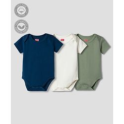 Babyhug 100% Pure Superfine 100% Cotton Knit Half Sleeves Solid Onesies Pack of 3 - Multicolor