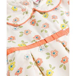 Babyhug Cotton Woven Half Sleeves Floral Printed Peter Pan Collared Frock - Multicolour