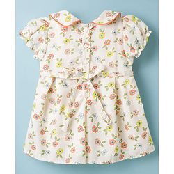 Babyhug Cotton Woven Half Sleeves Floral Printed Peter Pan Collared Frock - Multicolour