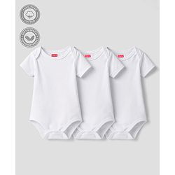 Babyhug 100% Pure Superfine Cotton Knit Half Sleeves Solid Onesies Pack of 3 - White