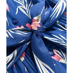 Babyhug Cotton Woven Half Sleeves Shirt Style Frock With Floral Print & Belt - Navy Blue
