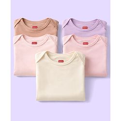 Babyhug 100% Pure Superfine Cotton Knit Half Sleeves Solid Onesies Pack of 5 - Multicolor