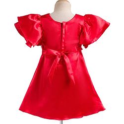 Babyhug Satin Woven Half Sleeves Party Dress With Bow Detailing - Red