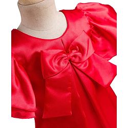 Babyhug Satin Woven Half Sleeves Party Dress With Bow Detailing - Red