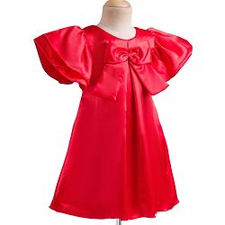 Babyhug Satin Woven Half Sleeves Party Dress With Bow Detailing - Red