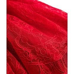 Babyhug Lace Woven Sleeveless Shimmer Party Top & Skirt Set With Floral Applique - Black & Red