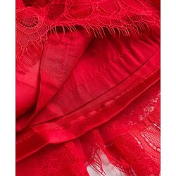 Babyhug Lace Woven Sleeveless Shimmer Party Top & Skirt Set With Floral Applique - Black & Red