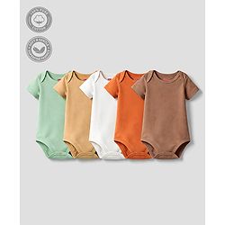 Babyhug 100% Pure Superfine 100% Cotton Knit Half Sleeves Solid Onesies Pack of 5 - Multicolor