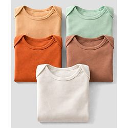 Babyhug 100% Pure Superfine 100% Cotton Knit Half Sleeves Solid Onesies Pack of 5 - Multicolor